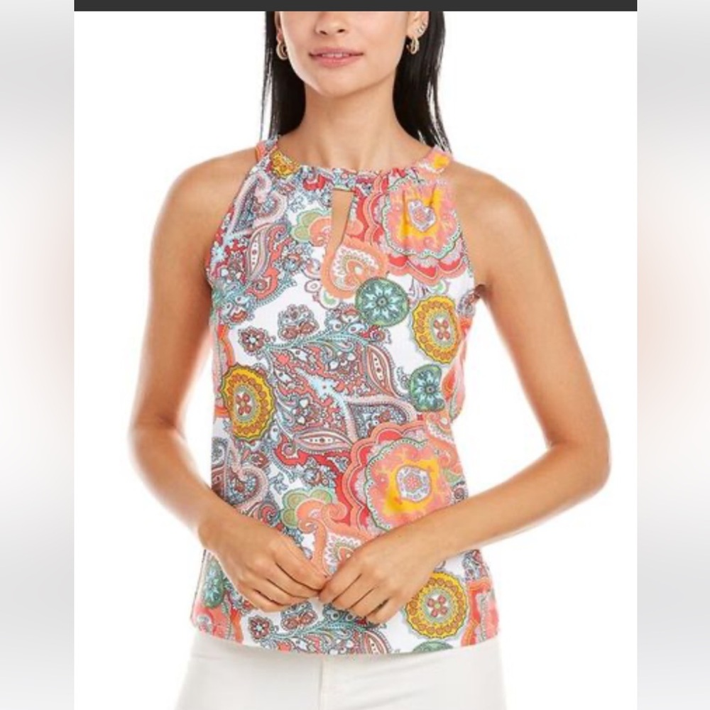 Jude Connally Claire top S coral captiva paisley